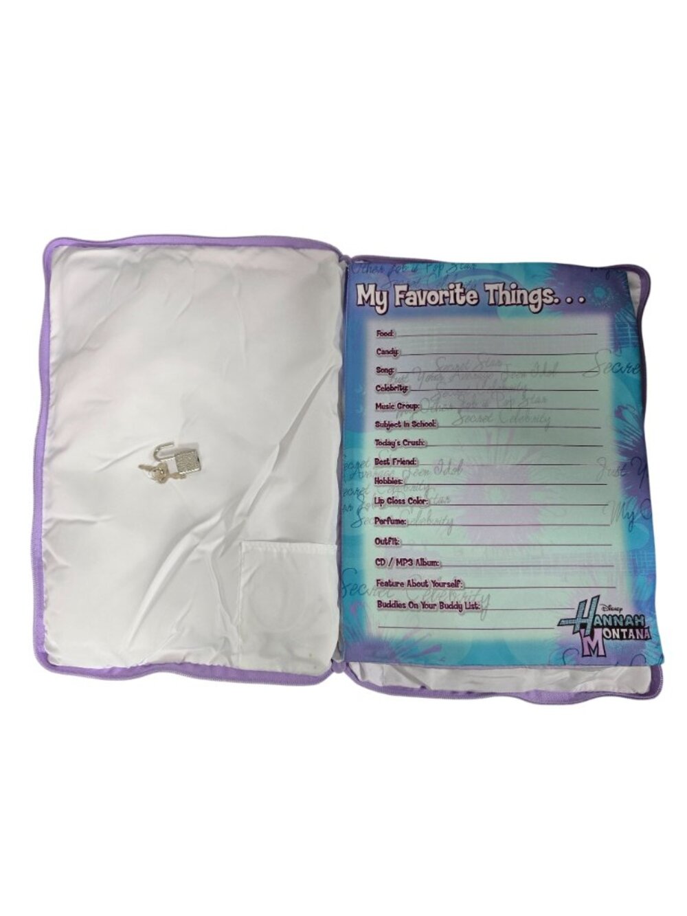Hannah Montana My Secret Pillow With Lock & Key 2008 Senario Purple Diary - Picture 13 of 15